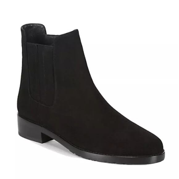 Stuart Weitzman Basilico Suede Flat Ankle Chelsea Boots Black Size 9 - Picture 1 of 10